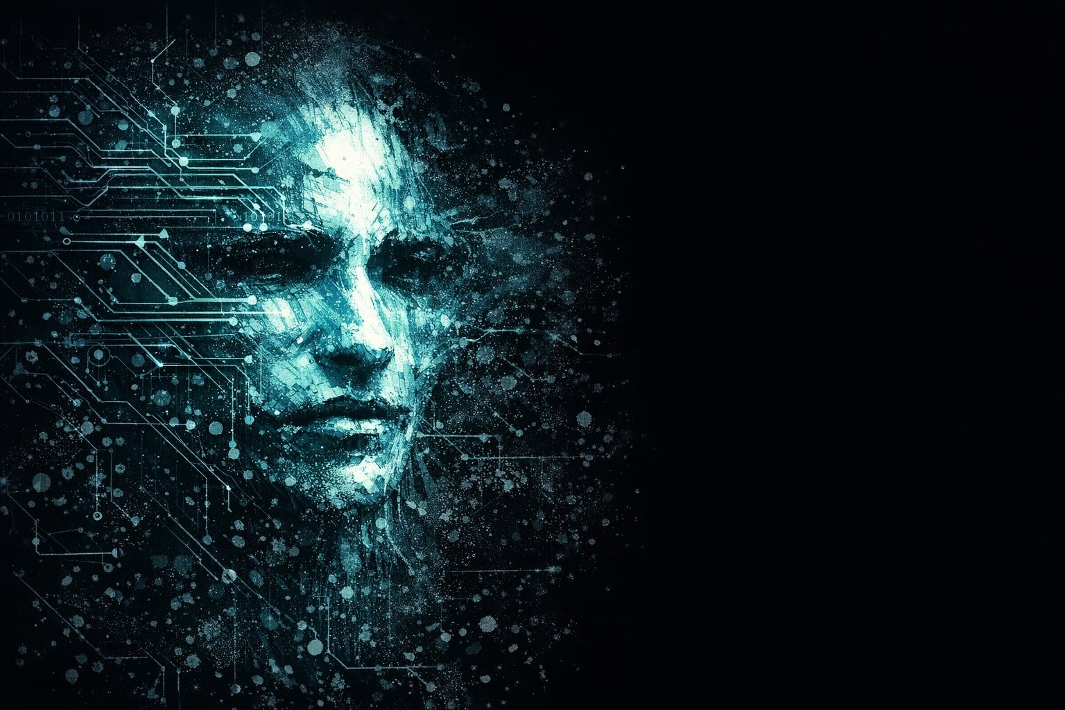 A face emerging from circuitry